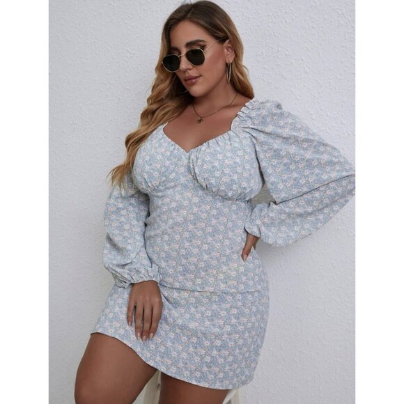 🍒 2/$20 🍒 Floral Lantern Sleeve Plunging Neckline Boho Dress sz 16 - Picture 2 of 5